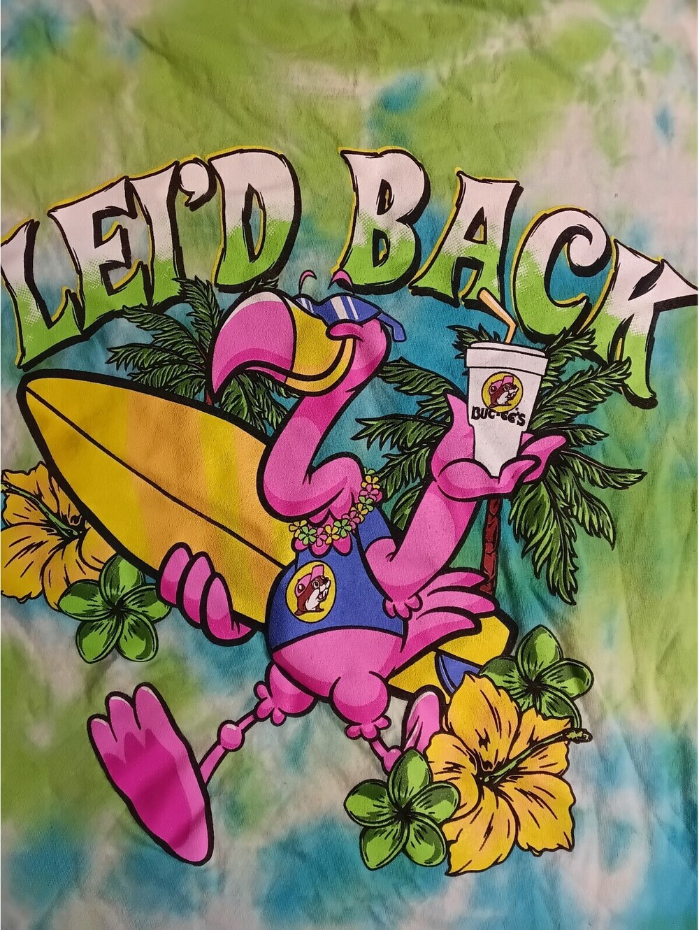 Buc-ee's Tie Dye T-Shirt XL Lei'd Back Flamingo Surf Beach Vibes